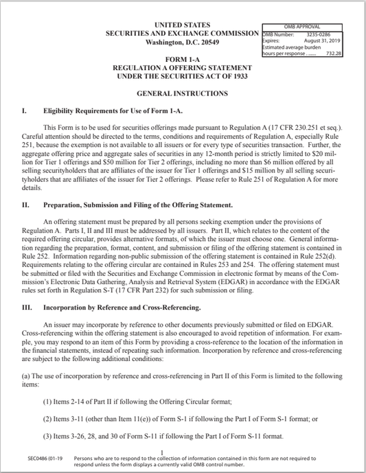 SEC- Regulation A Offering Statement Form 1-A
