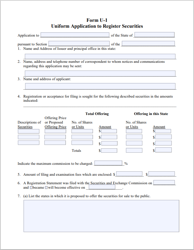 TN- Tennessee Uniform Application to Register Securities Form U-1
