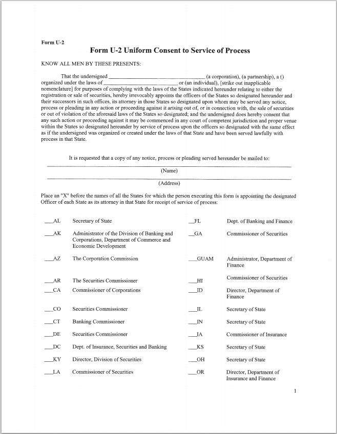 WV- West Virginia Uniform Consent to Service of Process Form U-2