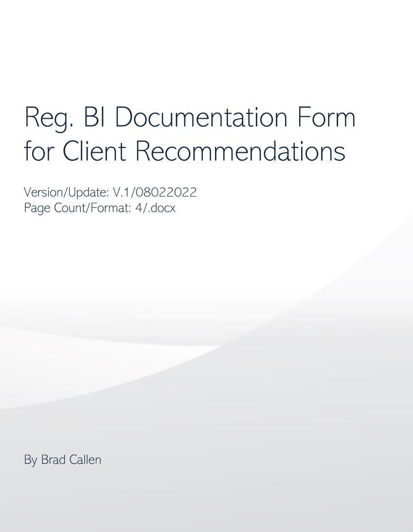 Reg BI Documentation Form for Client Recommendations