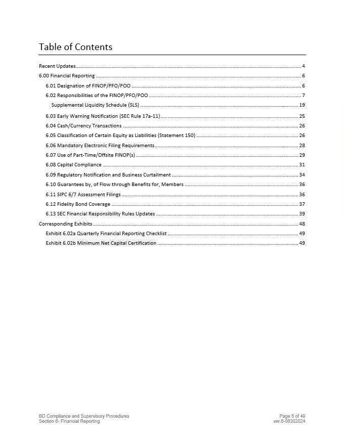 Broker-Dealer Compliance Manual Section 6- Financial Reporting