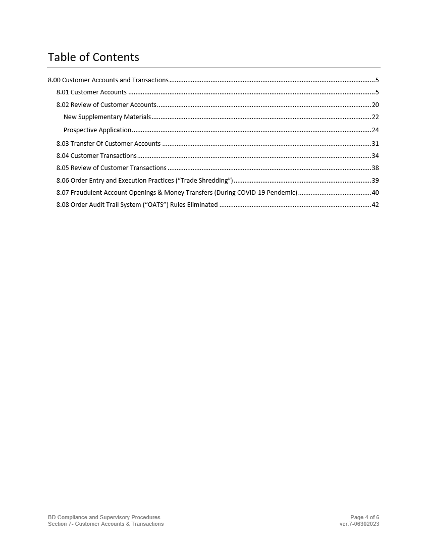 Broker-Dealer Compliance Manual Section 8- Customer Accts. & Trans.