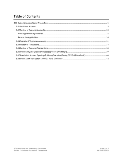 Broker-Dealer Compliance Manual Section 8- Customer Accts. & Trans.