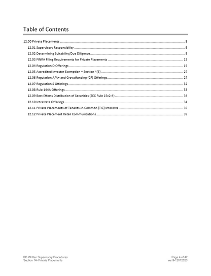 Broker-Dealer Compliance Manual Section 14- Private Placements