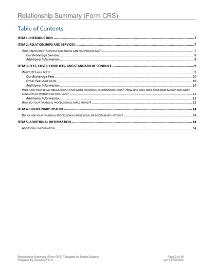 Form CRS Relationship Summary Template for Broker-Dealers