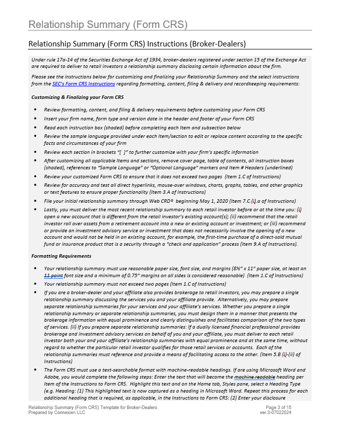 Form CRS Relationship Summary Template for Broker-Dealers