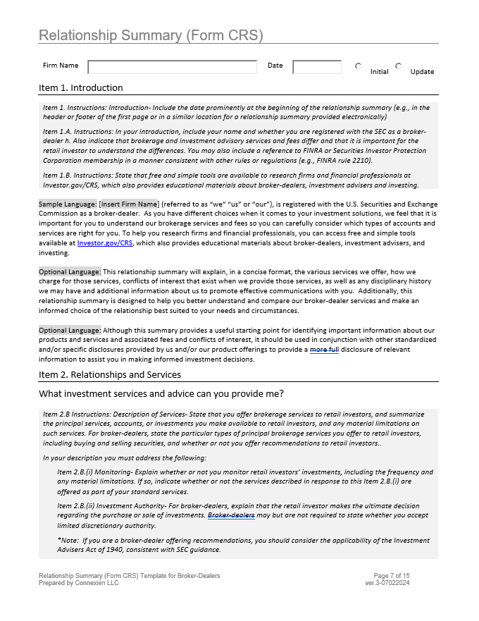 Form CRS Relationship Summary Template for Broker-Dealers