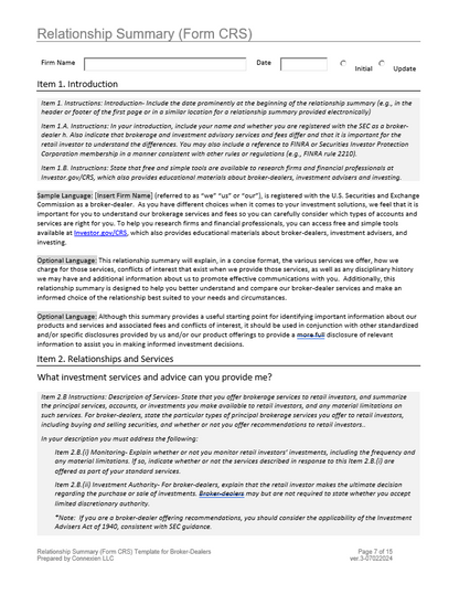 Form CRS Relationship Summary Template for Broker-Dealers