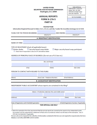 BD- SEC Annual Report Form X-17A-5 Part III Facing Page