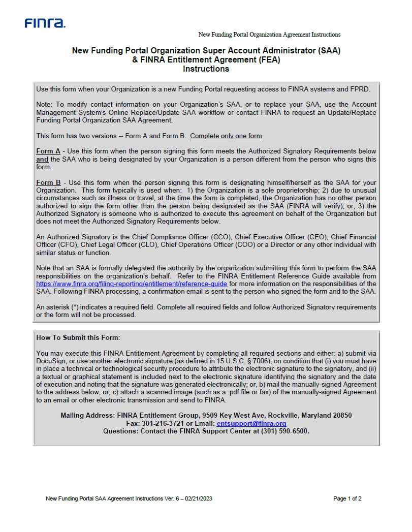 Finra Members FINRA New Funding Portal Organization Super Account Administrator (SAA ...