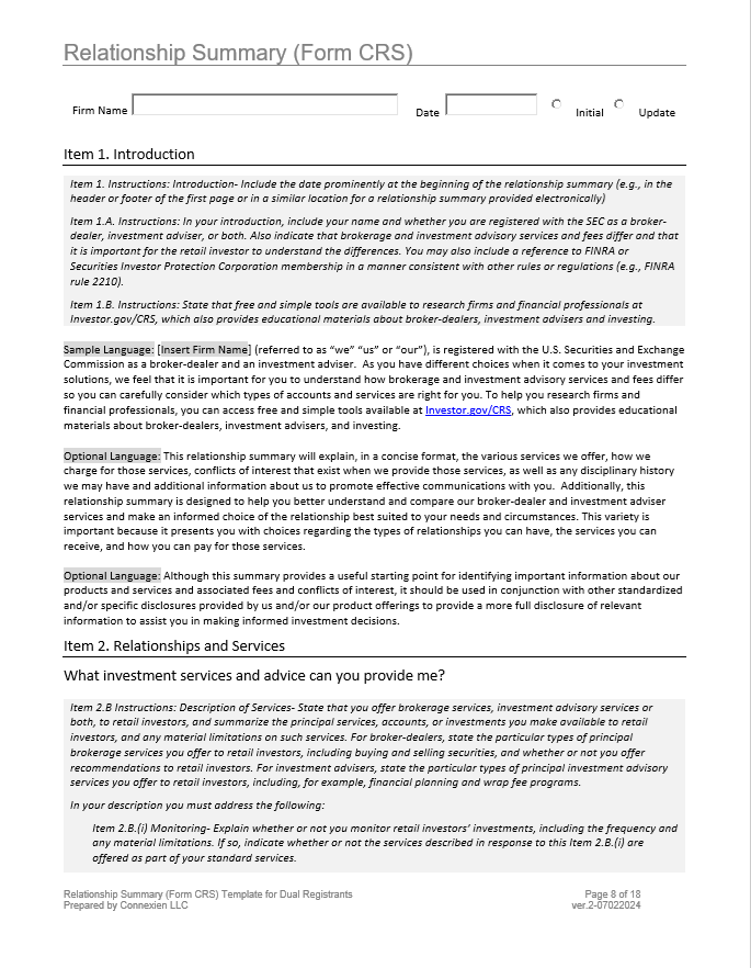 Form CRS Relationship Summary Template for Dual Registrants