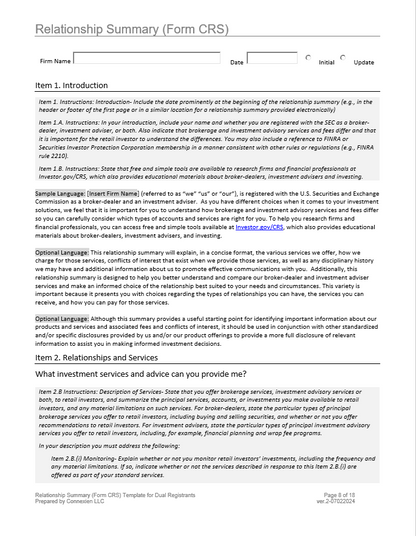 Form CRS Relationship Summary Template for Dual Registrants