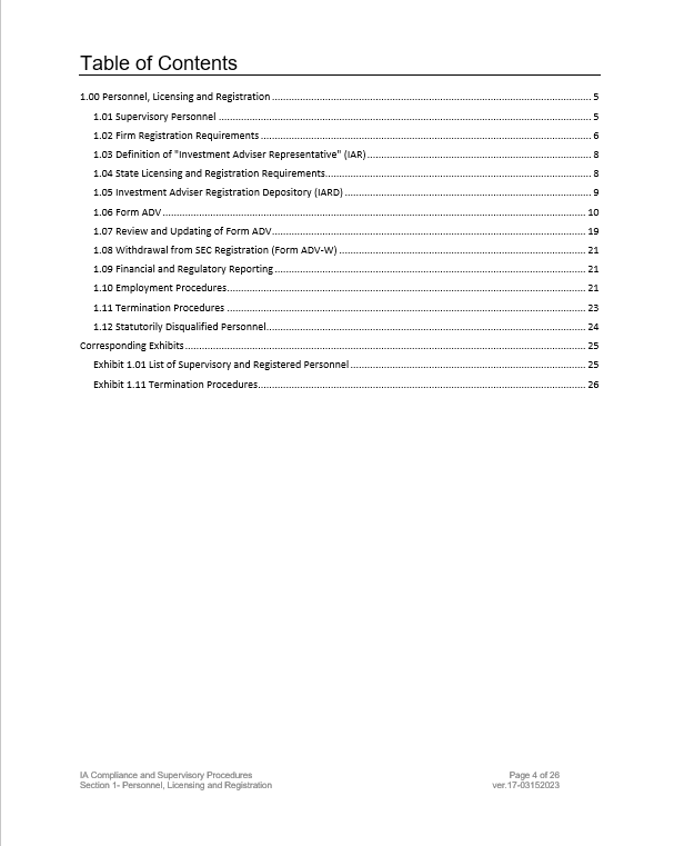 SEC Registered Investment Adviser Compliance Manual- Personnel, Licensing & Reg.