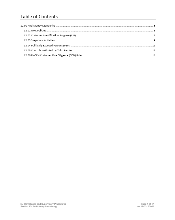 SEC Registered Investment Adviser Compliance Manual- AML