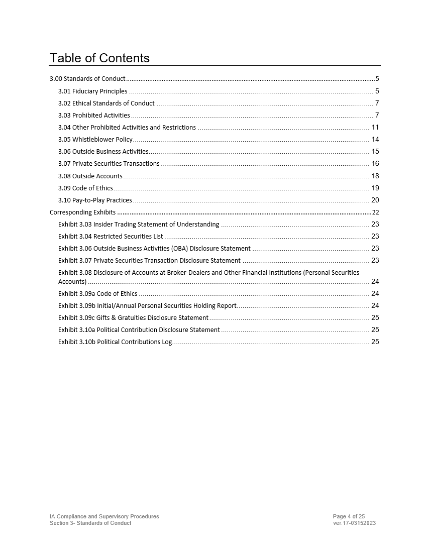 SEC Registered Investment Adviser Compliance Manual- Standards Of Cond ...