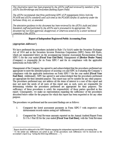 Supplemental Report on SIPC Membership Template