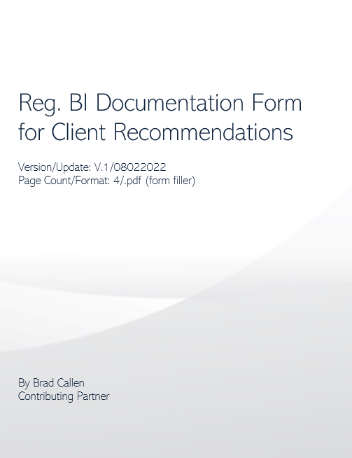 REG BI Documentation Form for Client Recommendations