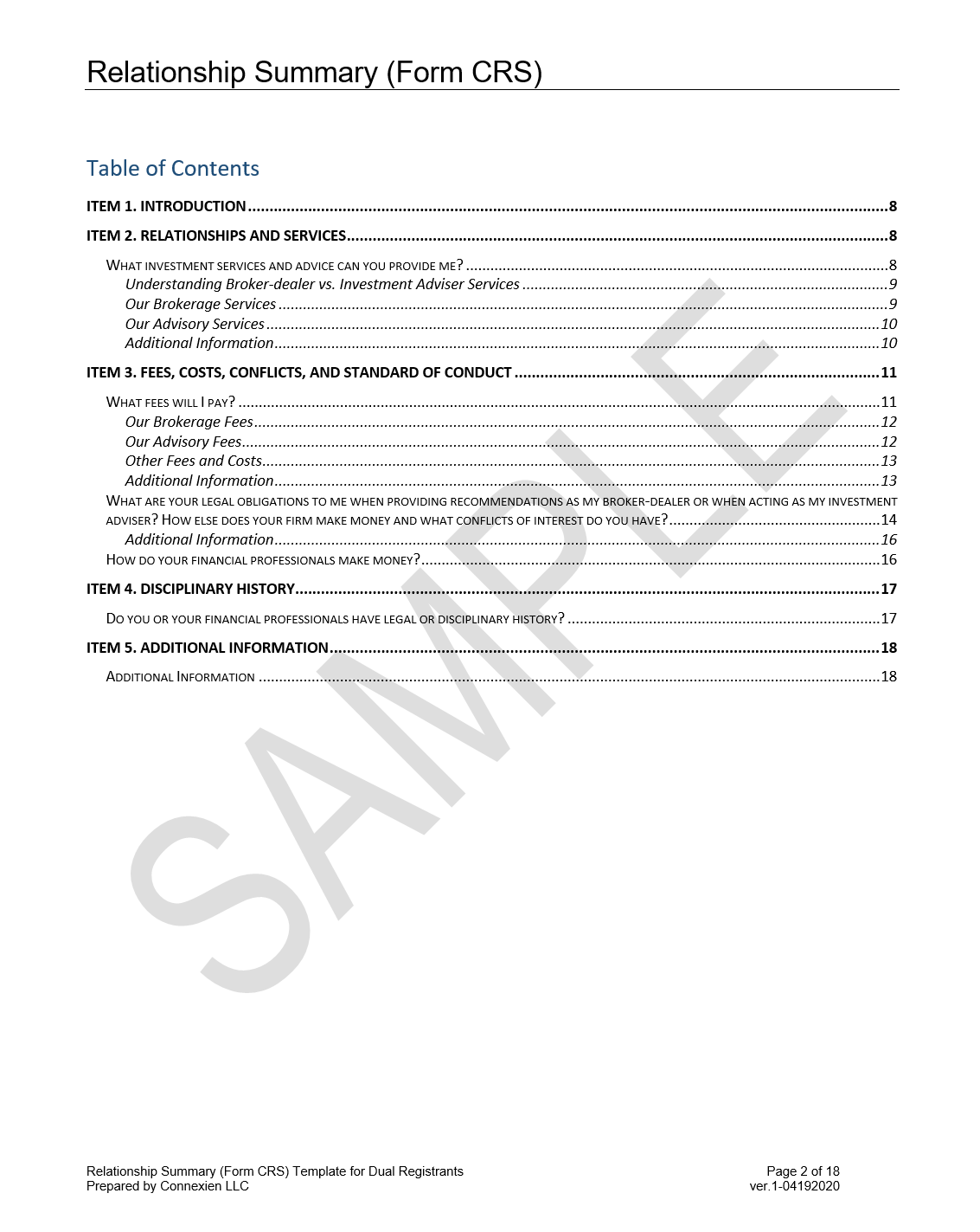 DU- Form CRS Relationship Summary Template for Dual Registrants