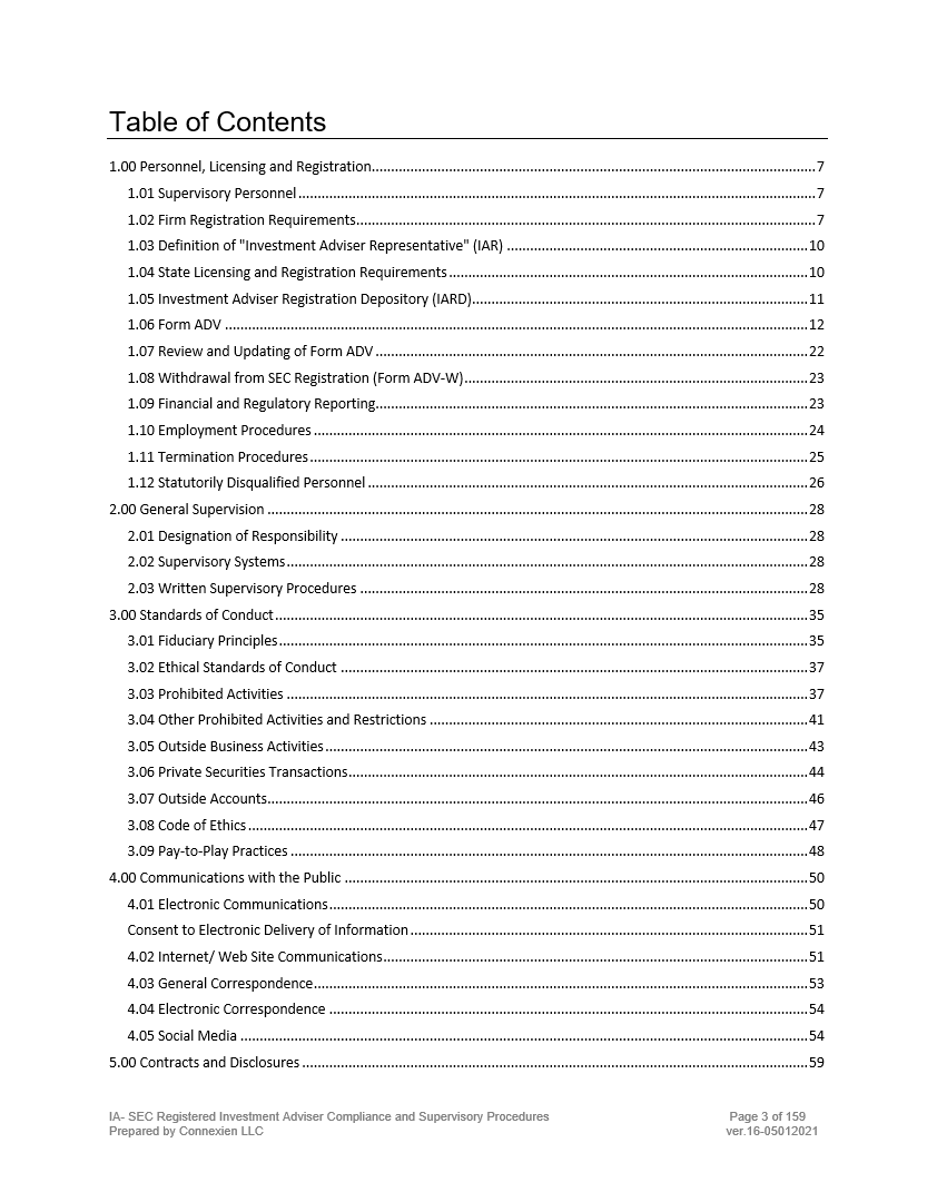 IA- SEC Registered Investment Adviser Compliance Manual (without Exhibits)