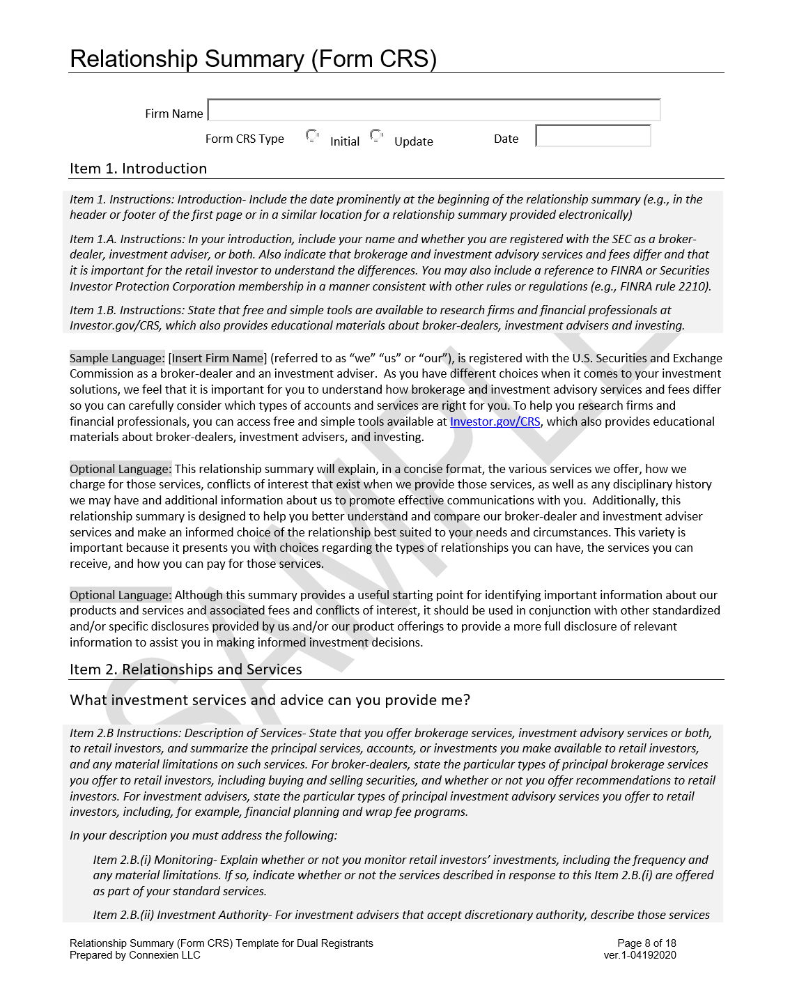 DU- Form CRS Relationship Summary Template for Dual Registrants