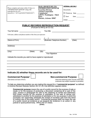 AZ- Arizona Public Records Reproduction Request Form