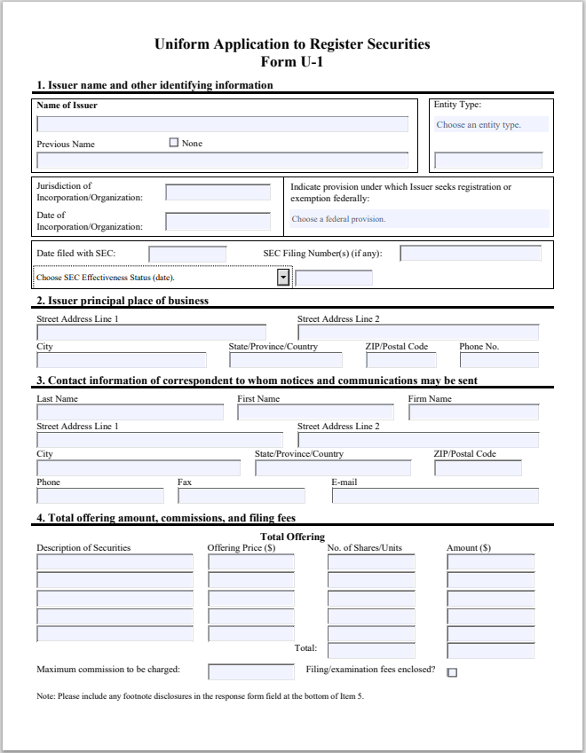 AZ- Arizona Uniform Application to Register Securities Form U-1