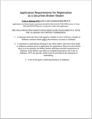 BD- Alabama Broker-Dealer Registration Requirements