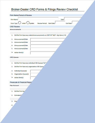 BD- Broker-Dealer CRD Forms & Filings Review Checklist