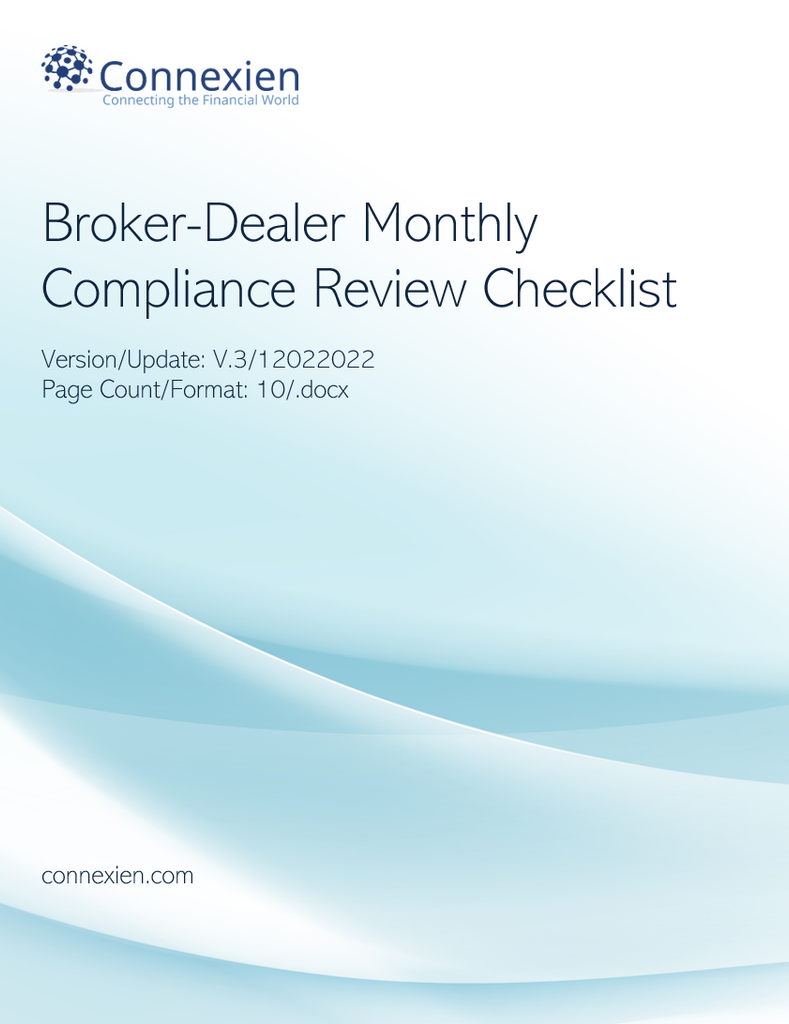 BD- Broker-Dealer Monthly Compliance Review Checklist