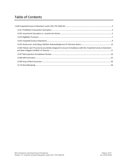 Broker-Dealer Compliance Manual Section 13- Impartial Conduct