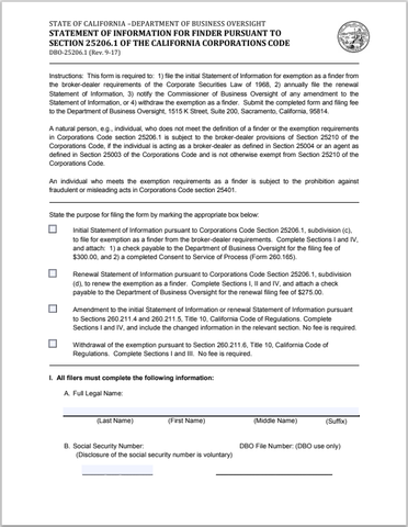 BD- California Statement of Information for Finder Form