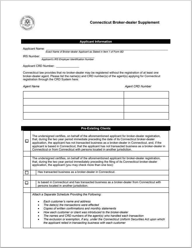 BD- Connecticut Broker-Dealer Supplement Form