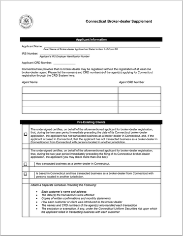 BD- Connecticut Broker-Dealer Supplement Form