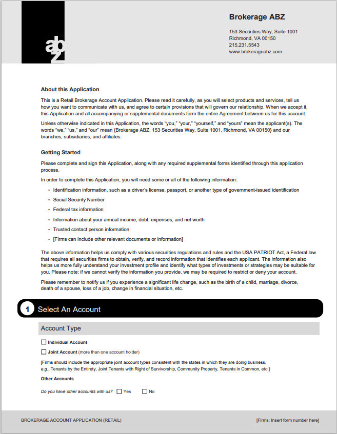 BD- FINRA New Account Application Template Word Version Long Form