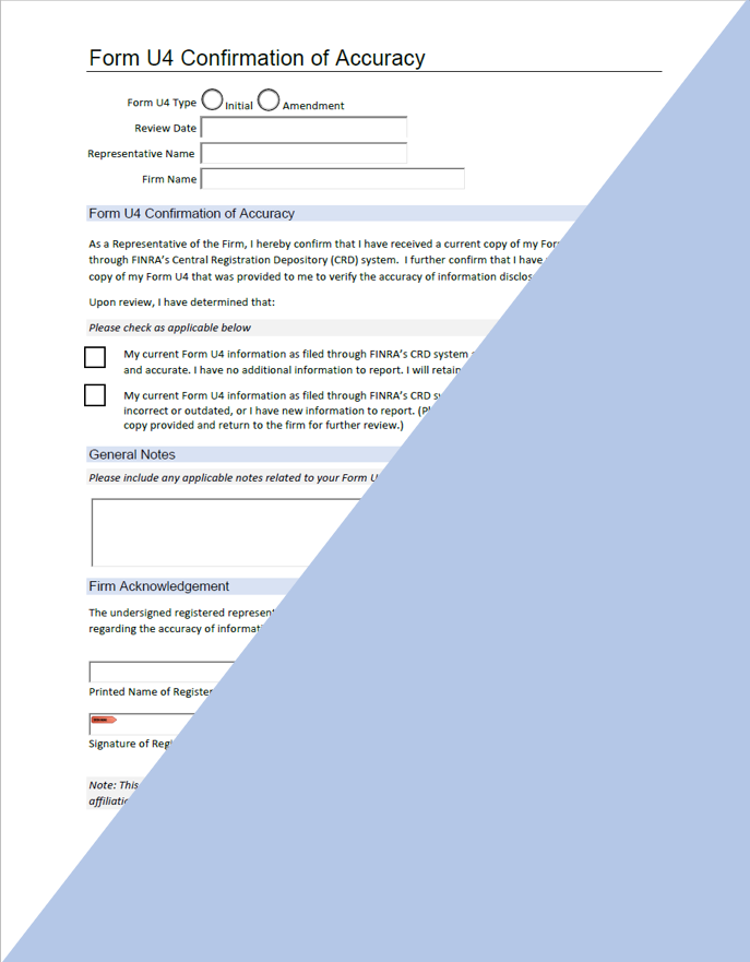 BD- Broker-Dealer Form U4 Confirmation of Accuracy