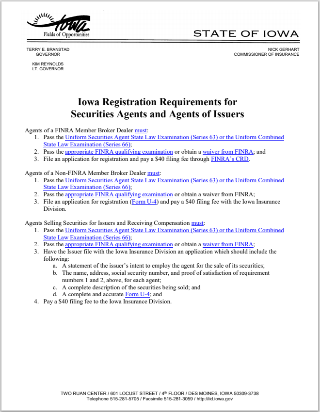 BD- Iowa Broker-Dealer and Issuer Agent Registration Requirements