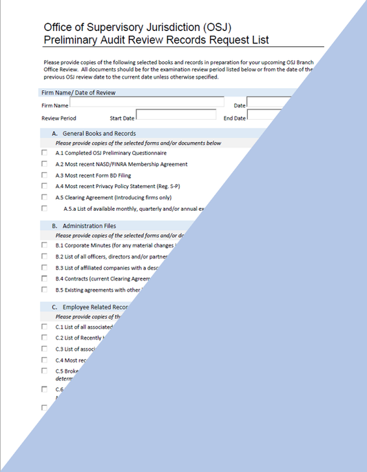 Broker-Dealer OSJ Branch Audit Records Request List (RRL)