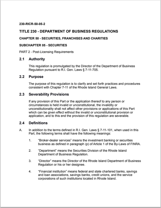 BD- Rhode Island Broker-Dealer Post-Licensing Requirements