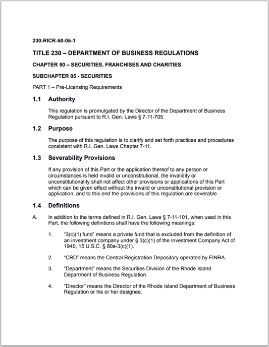 BD- Rhode Island Broker-Dealer Pre-Licensing Requirements