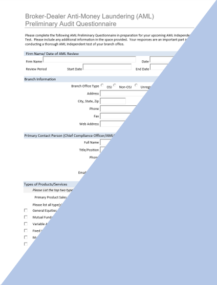 BD- Anti-Money Laundering (AML) Preliminary Audit Questionnaire