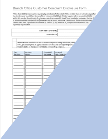 BD- Branch Office Customer Complaint Disclosure Form