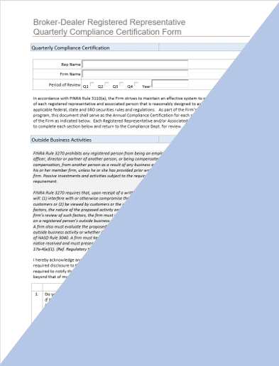 BD- Registered Representative Quarterly Compliance Certification