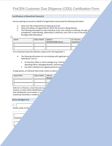 BD- FinCEN Customer Due Diligence (CDD) Certification Form