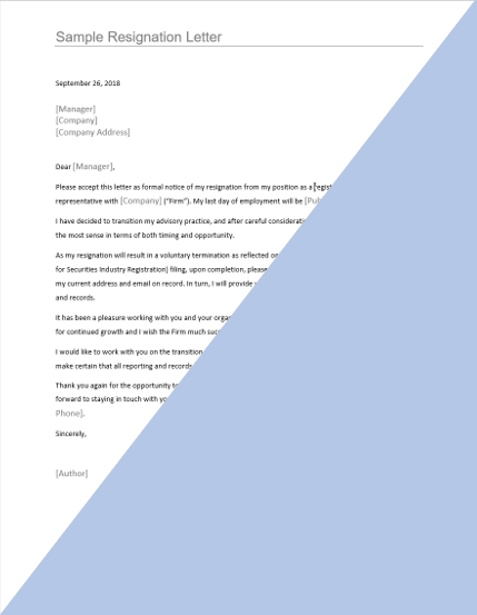 BD- Sample Resignation Letter with Form U5 Request
