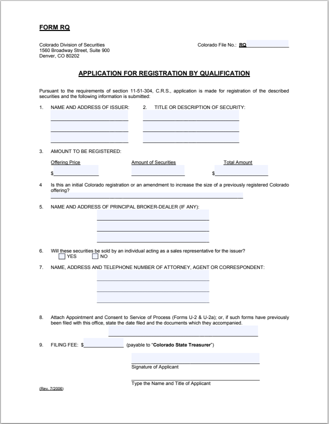 CO- Colorado Application for Registration by Qualification Form-RQ