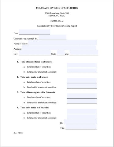 CO- Colorado Registration by Coordination Closing Report Form-RC-C