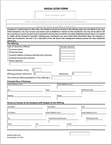 FL- Florida Small Corporate Offering Registration Disclosure Document Form U-7