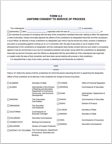 FL- Florida Uniform Consent to Service of Process Form U-2