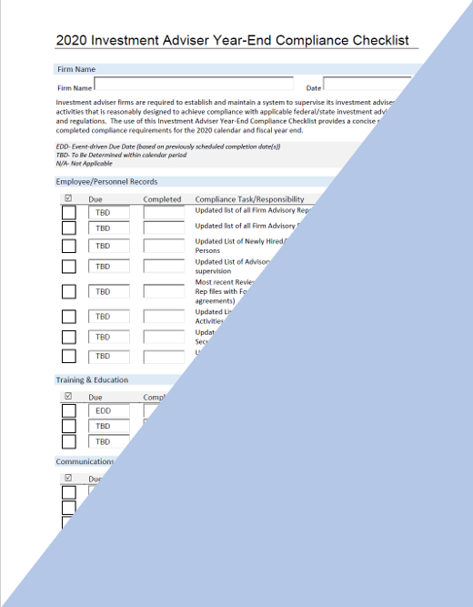 IA- 2020 Investment Adviser Year-End Compliance Checklist Update