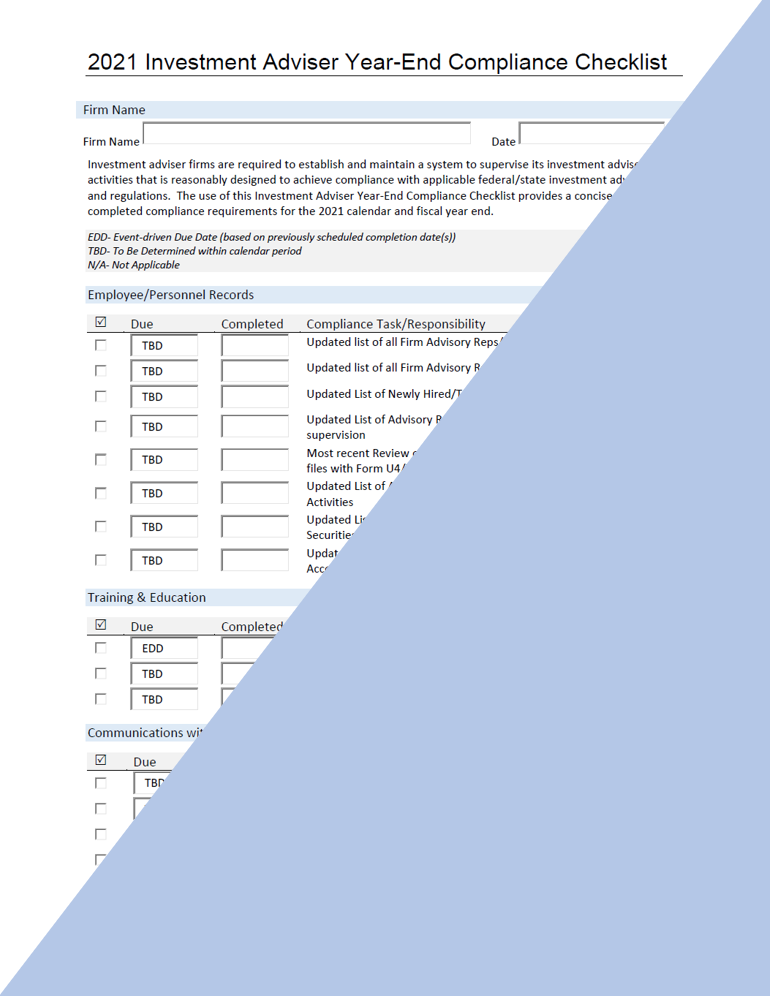 IA- 2021 Investment Adviser Year-End Compliance Checklist